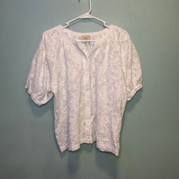 Elie Tahari Tops - Women's Elie Tahari Embroidered Eyelet Cotton Button Down Cottagecore Shirt M